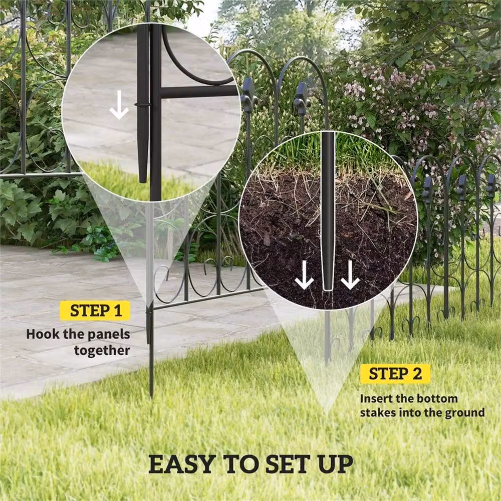 SPETLEK 5 Pieces Metal Decorative Garden Fencing Landscape Border Stakes in Black, H 100 cm x W 15 cm – 3