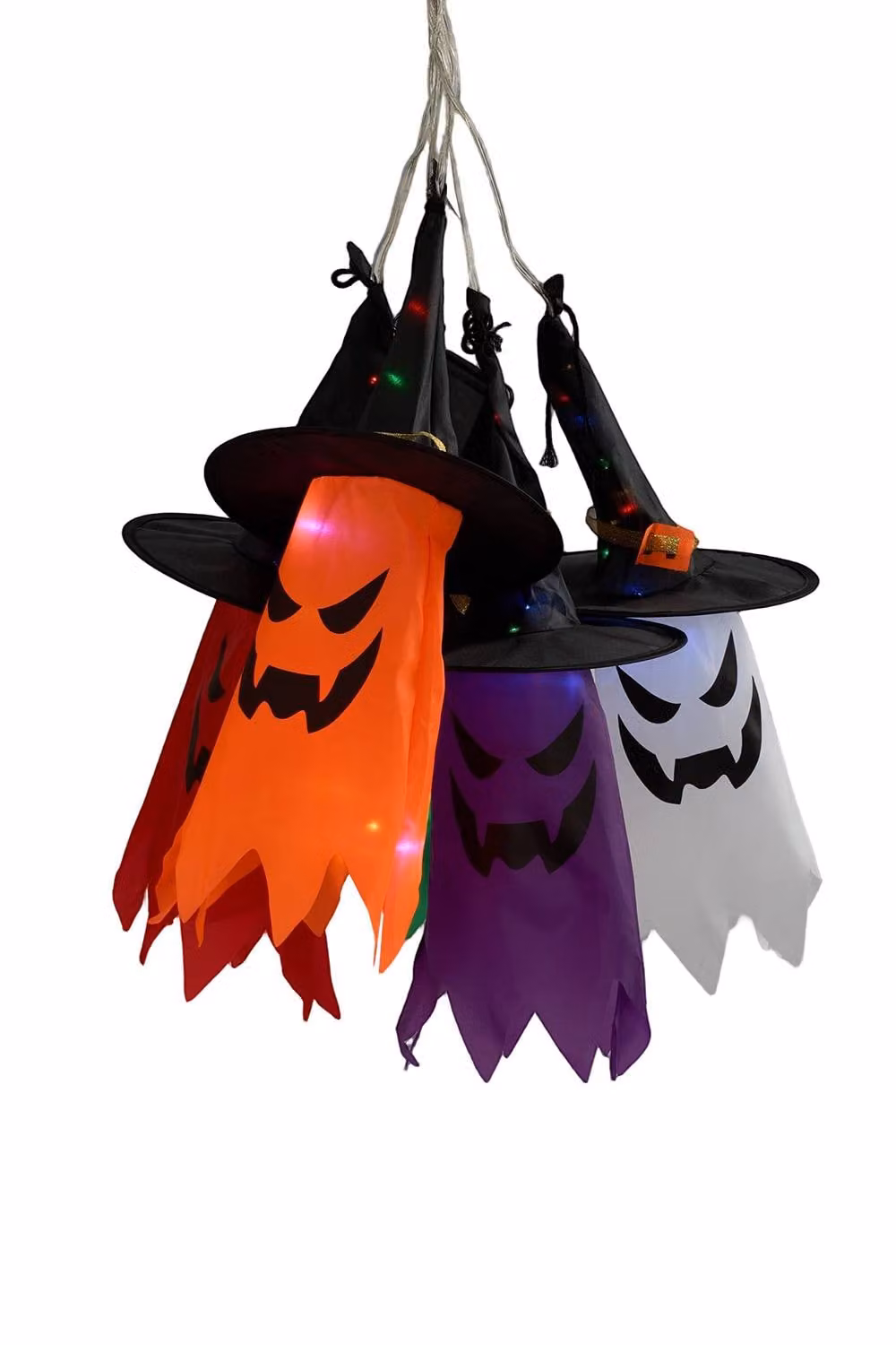 Garden Sanctuary 5-Piece Halloween Decoration Set with LED Light-Up Ghost and Witch Hats in Black and Multicolour – 3