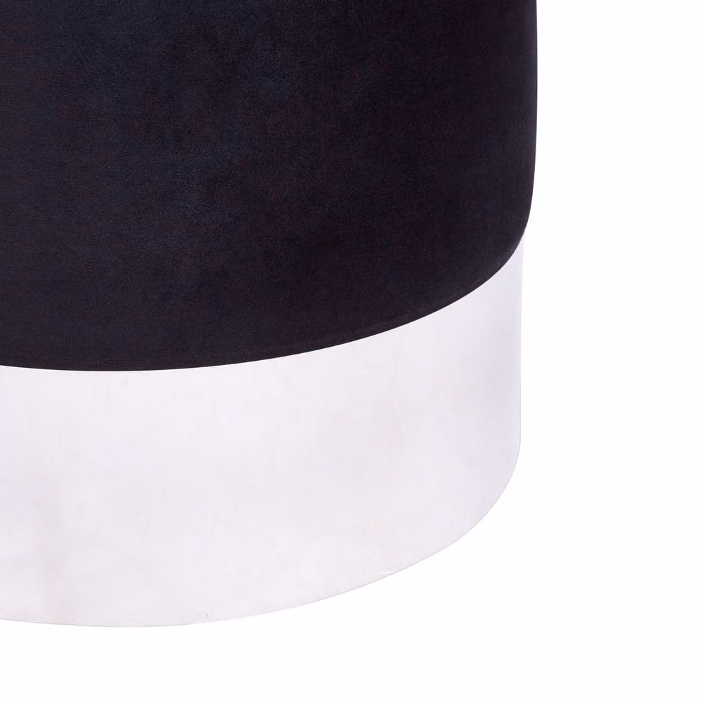 Wyld and Coco Black Velvet Cylindrical Pouffe with Silver Metallic Band – 3