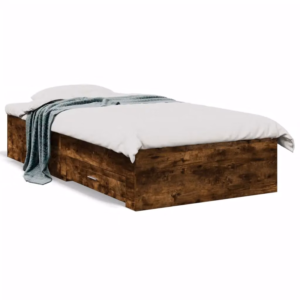 Berkfield Home Modern Bed Frame with Drawers in Smoked Oak Brown, W/D/H: 90 x 200 cm – 2