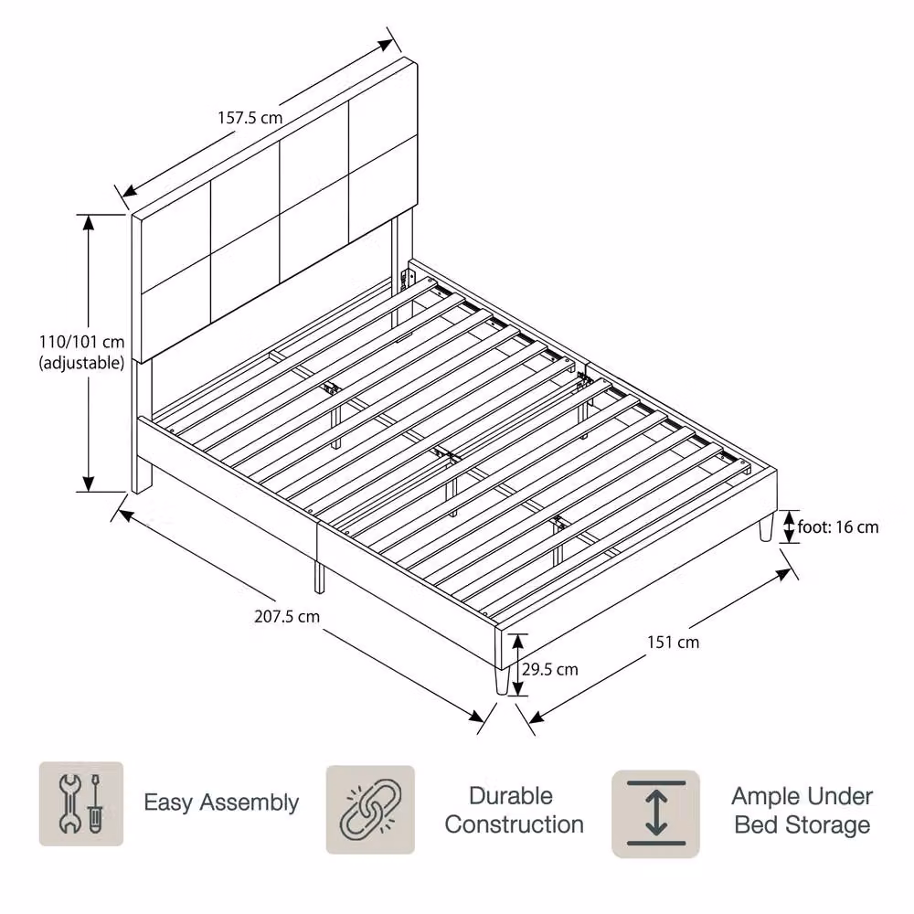 Vida Designs Velmora Fabric Bed Frame in Light Grey, Single Size (90 x 200 cm) – 2