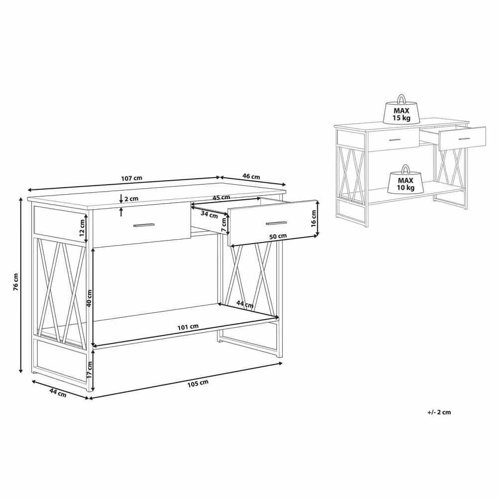 Wyld and Coco Industrial Console Table with 2 Drawers and Open Shelf, Dark Brown and Black, W/D/H: 107 x 46 x 76 cm – 3