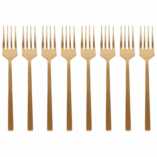 Argon Tableware Gold Stainless Steel Cake Fork Set of 8 – 1