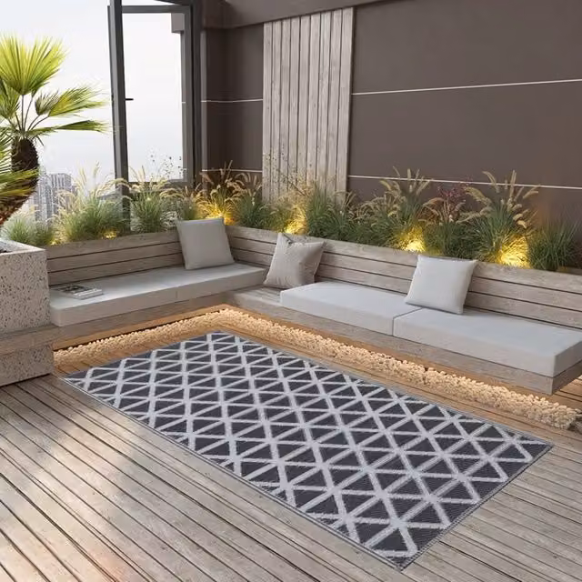 Berkfield Home Black Geometric Outdoor Carpet, W: 160 cm, L: 230 cm
