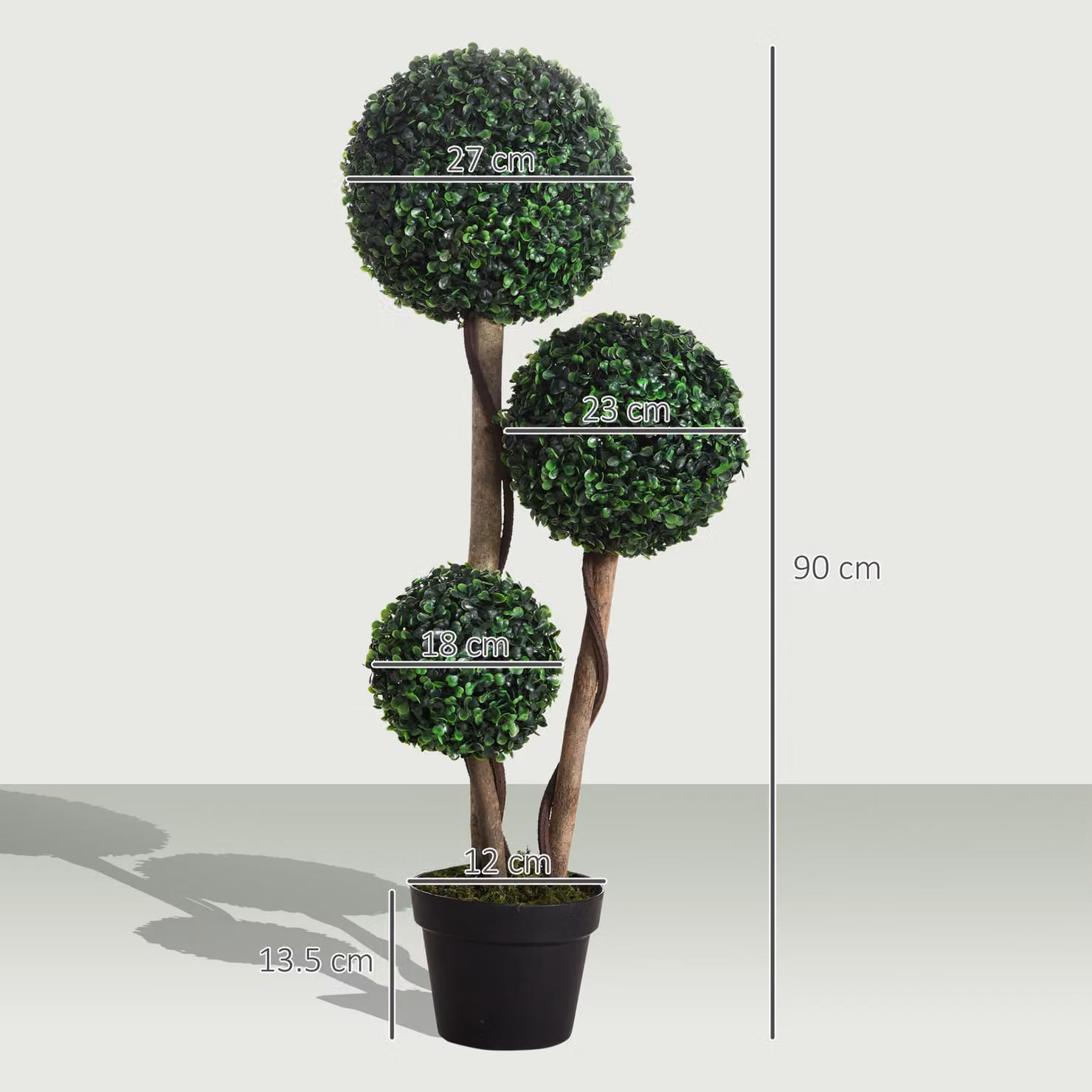 HOMCOM Decorative Artificial Boxwood Ball Topiary Tree in Pot, Green, Height: 90 cm – 3