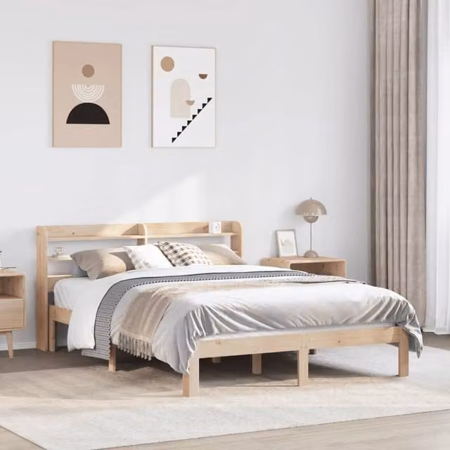 Berkfield Home Rustic Brown Solid Wood Bed Frame with Headboard and Side Compartments, W/D/H: 160 x 200 cm – 1