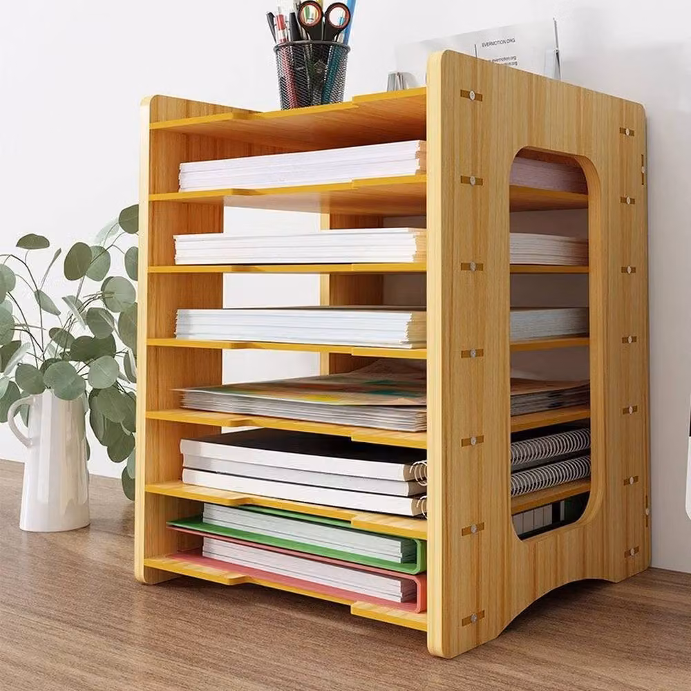EONLION 7 Tier File Storage Rack and Desk Organizer in Beige or Brown, Width: 100 cm – 3