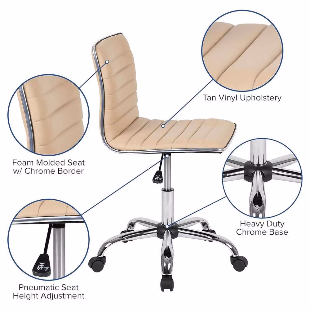 FWStyle Modern Task Chair in Brown Synthetic Leather with 360 Degree Swivel and Castors for Home Office – 2