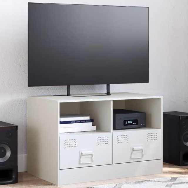 Berkfield Home Modern White Steel TV Cabinet W: 67 cm, D: 39 cm, H: 44 cm