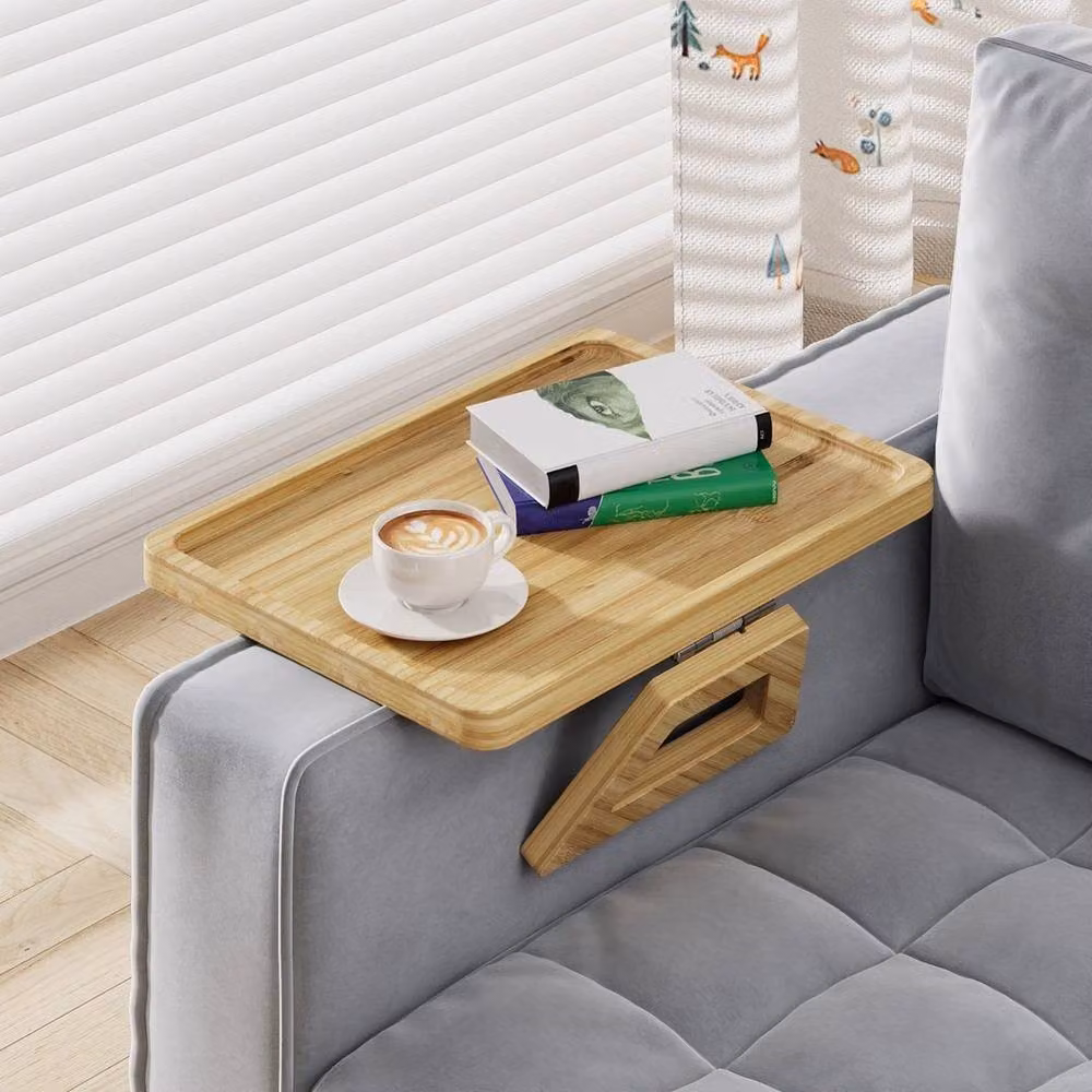 Kelvenix Folding Bamboo Sofa Arm Tray in Natural Wood – 2