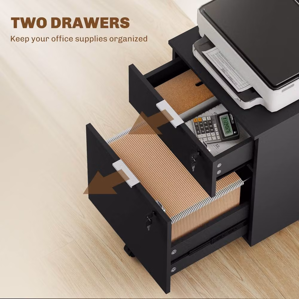 STILVORA Two-Drawer Lockable Filing Cabinet with Castors in Black, W: 40.0 cm, D: 42.0 cm, H: 60.0 cm – 5