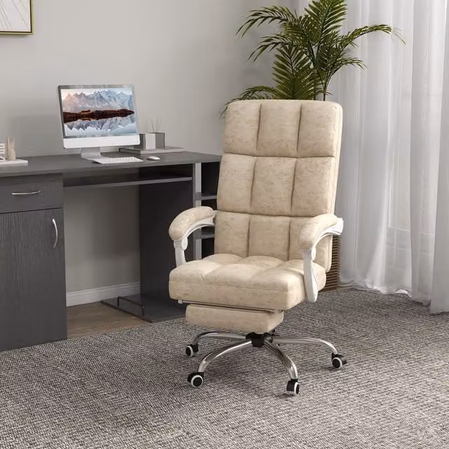 Vinsetto Beige Synthetic Leather Massage Office Task Chair with Headrest and Armrests
