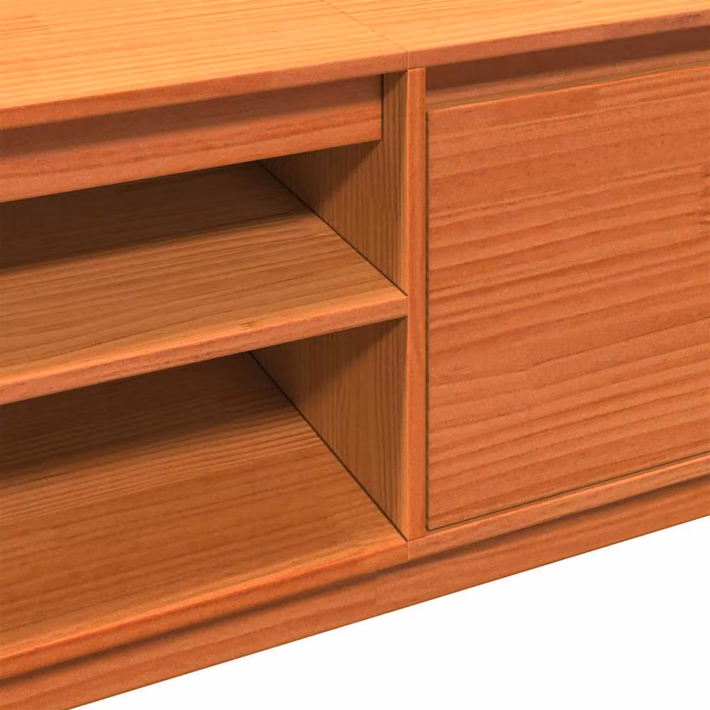 Berkfield Home Wax Brown Solid Wood Pine TV Cabinet W: 140 cm, D: 35 cm, H: 40 cm – 4