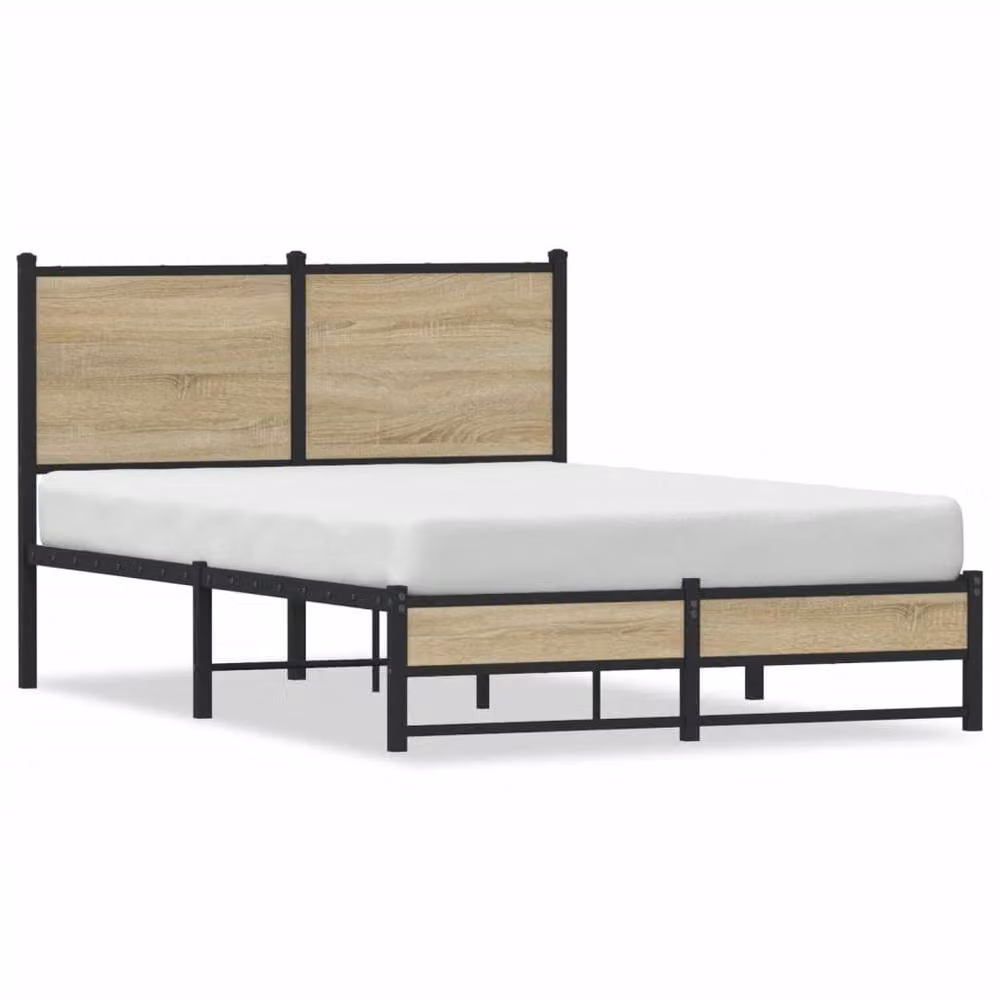 Berkfield Home Metal and Wood Bed Frame in Sonoma Oak and Brown, W/D/H: 120 x 200 cm – 3