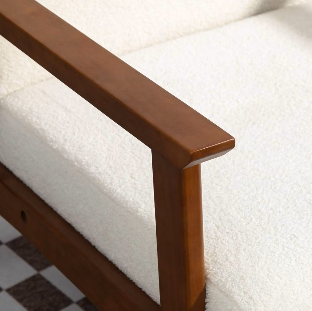 STILVORA Mid-Century Accent Chair with White Boucle Fabric and Solid Rubberwood Frame – 5