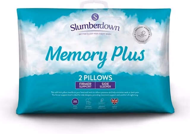 Slumberdown 2 Pack Memory Foam Plus Firm Support Side Sleeper Pillows in White