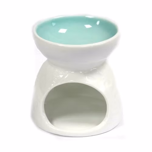 KDMD Classic White Ceramic Floral Oil Burner with Petrol Teal Well – 1