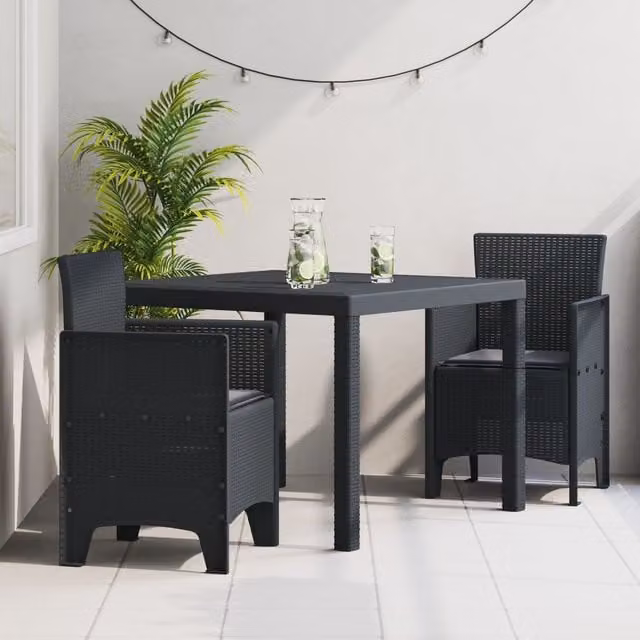 Berkfield Home 3 Piece Anthracite Poly Rattan Garden Dining Set with Cushions