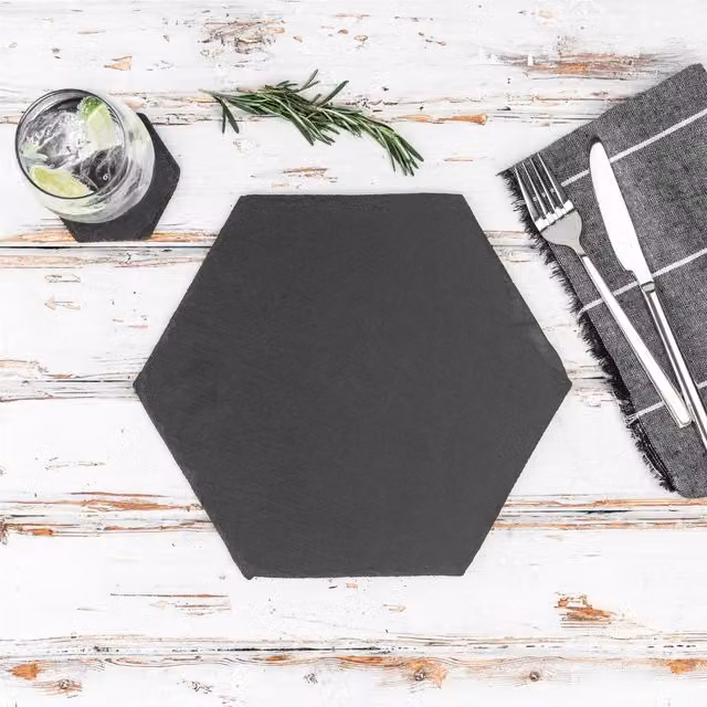 Argon Tableware Hexagon Slate Placemats, Black, W: 30 cm, D: 26 cm, Pack of 24
