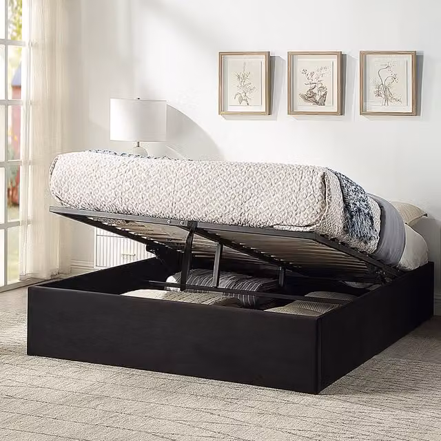 Home Treats Modern Upholstered Platform Ottoman Storage Bed Frame in Black, W/D/H: 120 x 200 cm