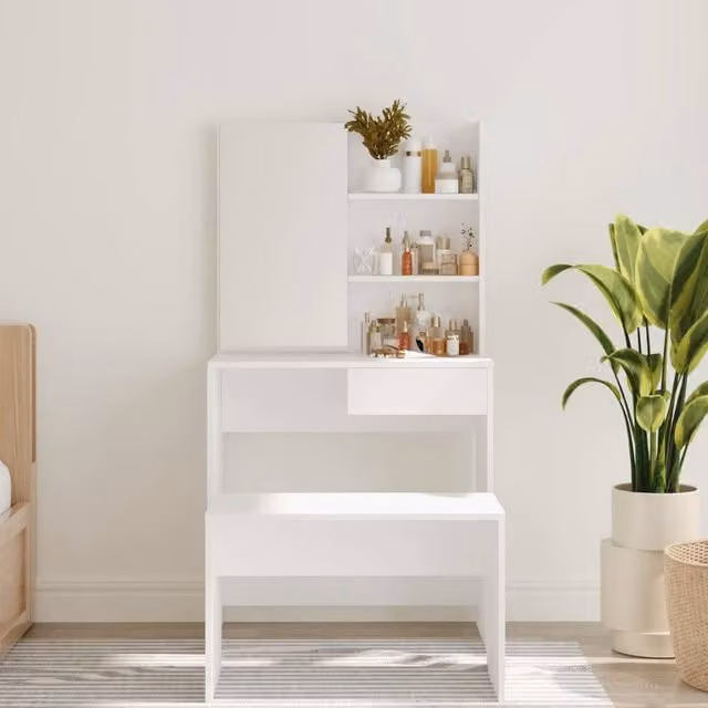 Berkfield Home Modern Dressing Table with Mirror in White, W/D/H: 74.5 x 40 x 141 cm – 1