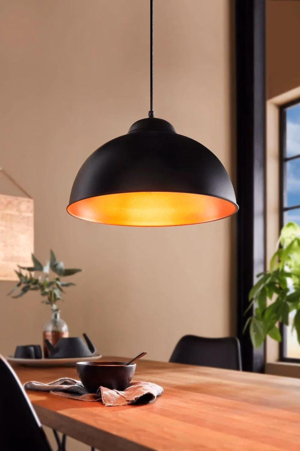 Eglo Truro 2 Round Retro Metal Pendant Light in Black and Copper – 2