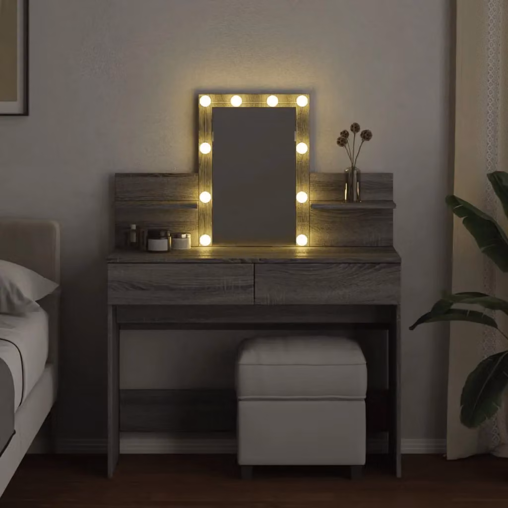 Berkfield Home Modern Grey Dressing Table with LED Hollywood Mirror W/D/H: 100 x 40 x 130 cm – 3