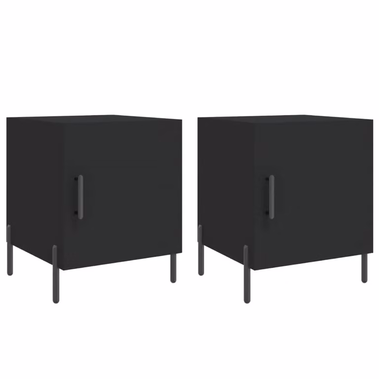 Berkfield Home Set of 2 Black Modern Bedside Cabinets in Engineered Wood, W/D/H: 40 x 40 x 50 cm