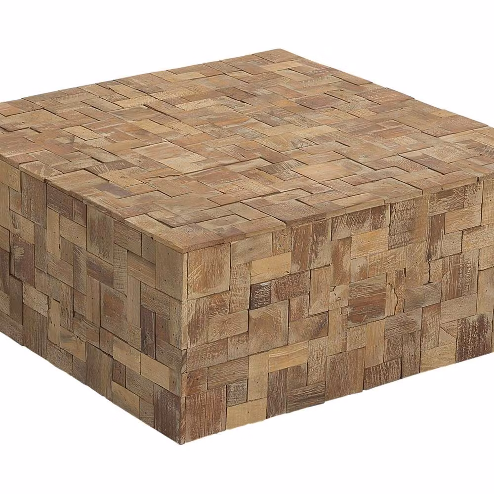 Wyld and Coco Gambo Teak Coffee Side Table in Brown with a Matte Geometric Cube Design W/D/H: 33 x 33 x 80 cm – 2