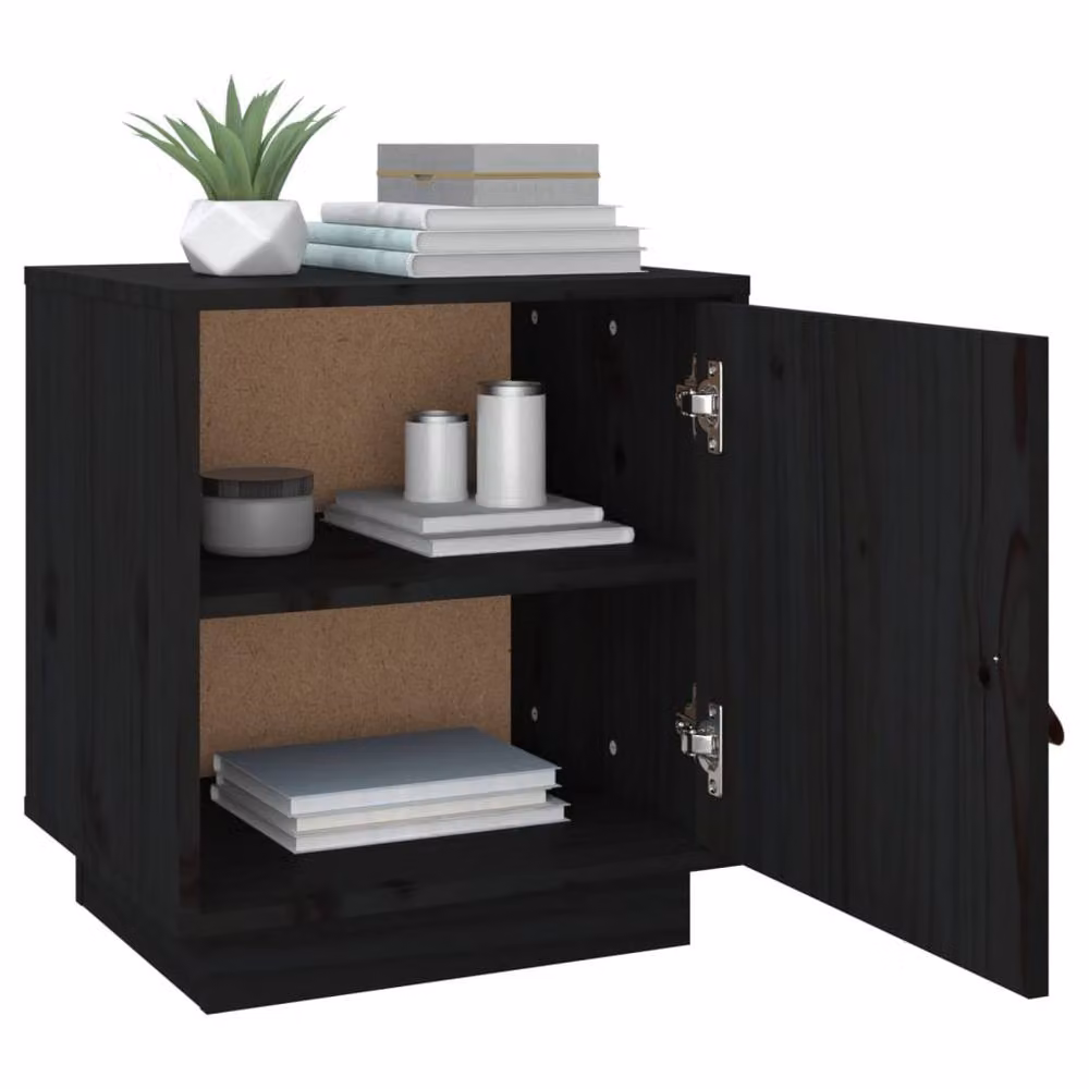 Berkfield Home Black Rustic Solid Wood Pine Bedside Cabinet W/D/H: 40 x 34 x 45 cm – 4