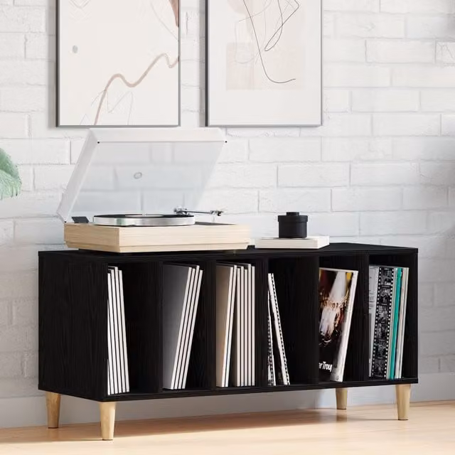 Berkfield Home Record Cabinet in Black Oak, W/D/H: 100 x 38 x 48 cm – 1
