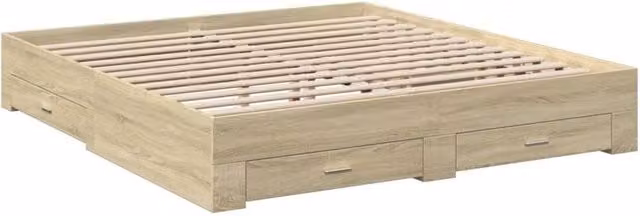 Berkfield Home Modern Bed Frame with Drawers in Sonoma Oak and Light Tan, W/D/H: 200 x 32 x 203 cm – 1