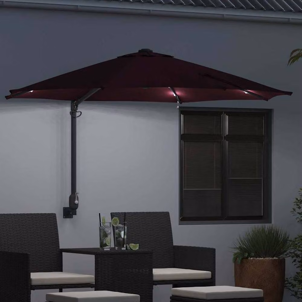 Berkfield Home Wall-mounted Garden Parasol with LEDs in Red – 3