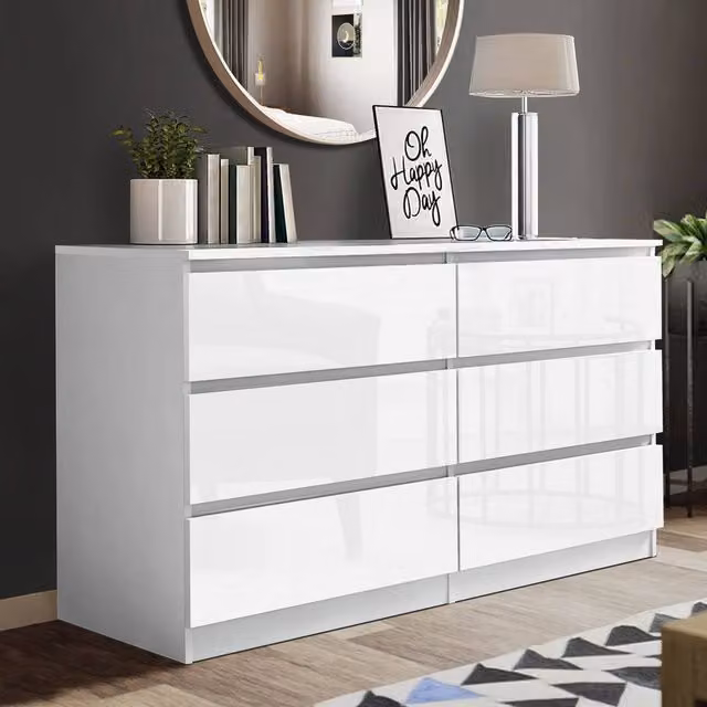 LUXURY LIFE Olivia Gloss 6 Drawer Chest of Drawers in White