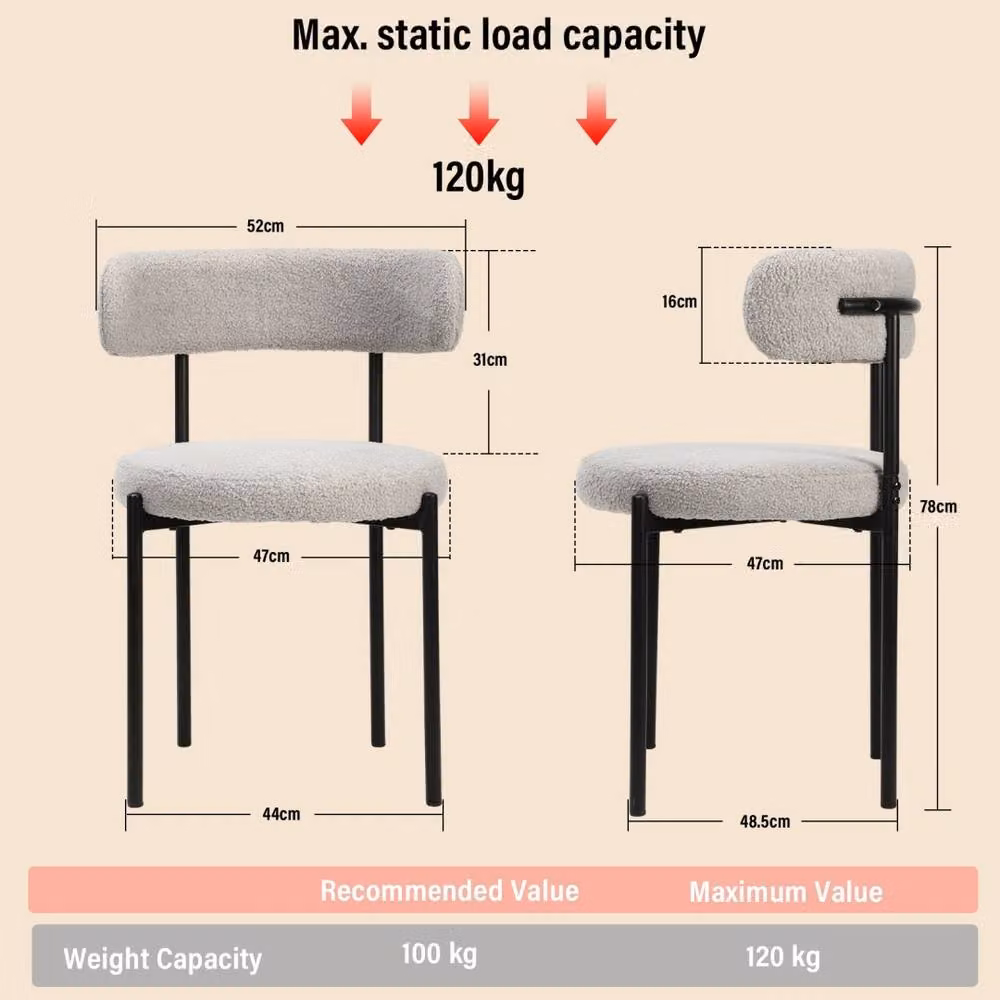 Nordara Set of 2 Mid-Century White Bouclé Upholstered Dining Chairs with Metal Legs – 2