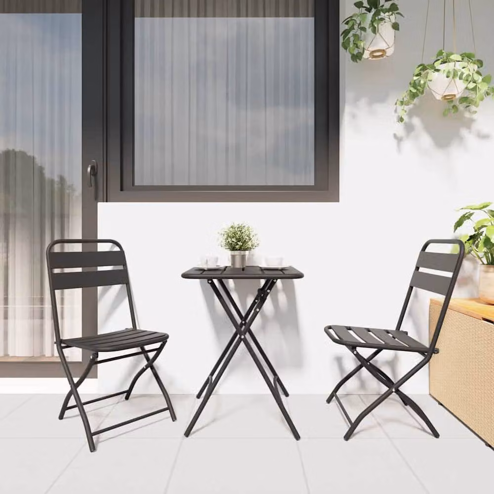 Berkfield Home 3-Piece Folding Bistro Set in Anthracite Steel – 3