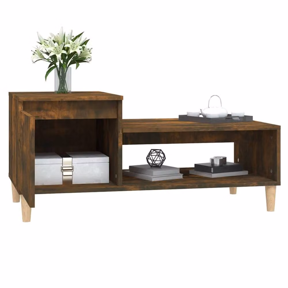 Berkfield Home Smoked Oak Coffee Table in Brown, W/D/H: 100 x 50 x 45 cm – 3