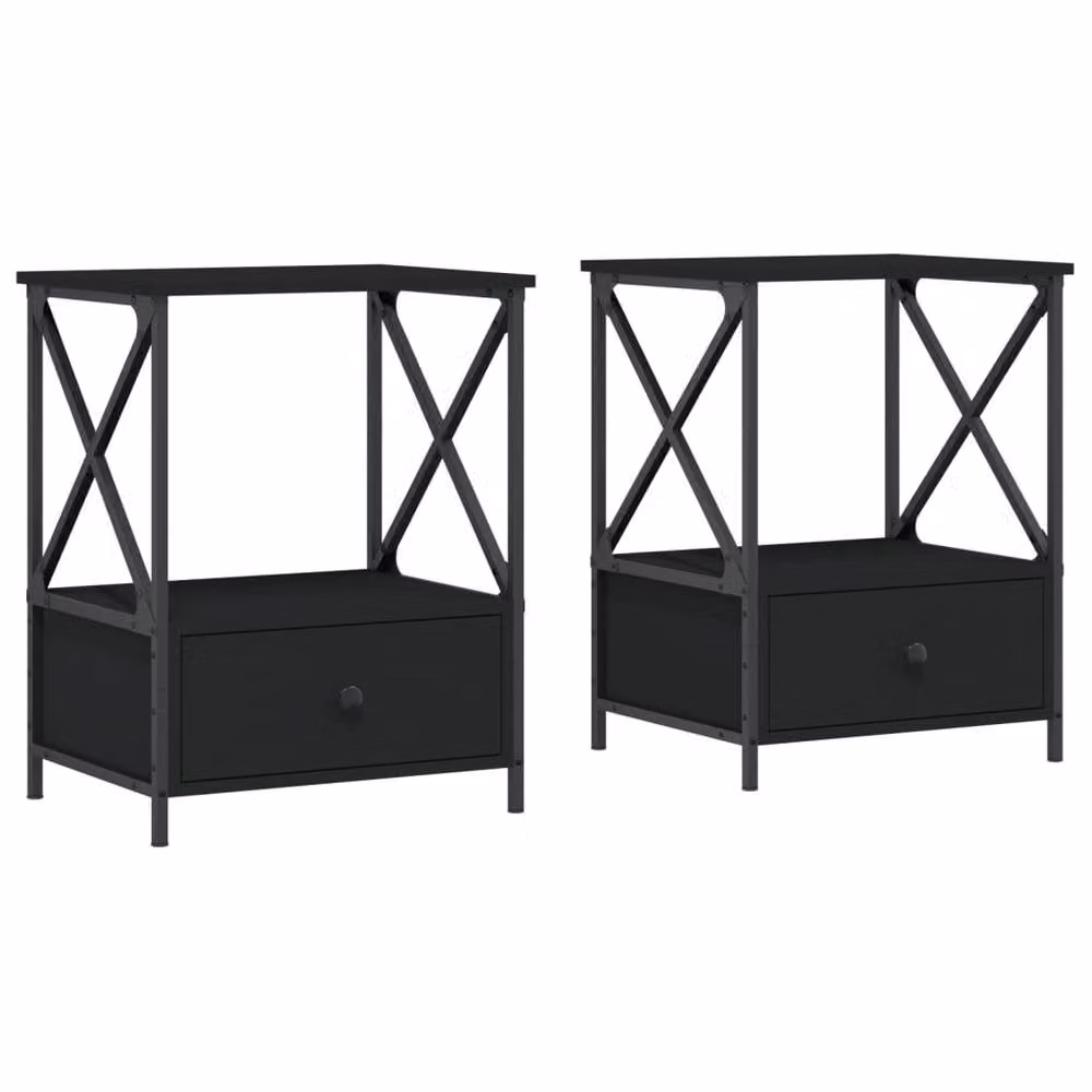 Berkfield Home Set of 2 Black Industrial Bedside Tables, W/D/H: 50 x 41 x 65 cm – 3