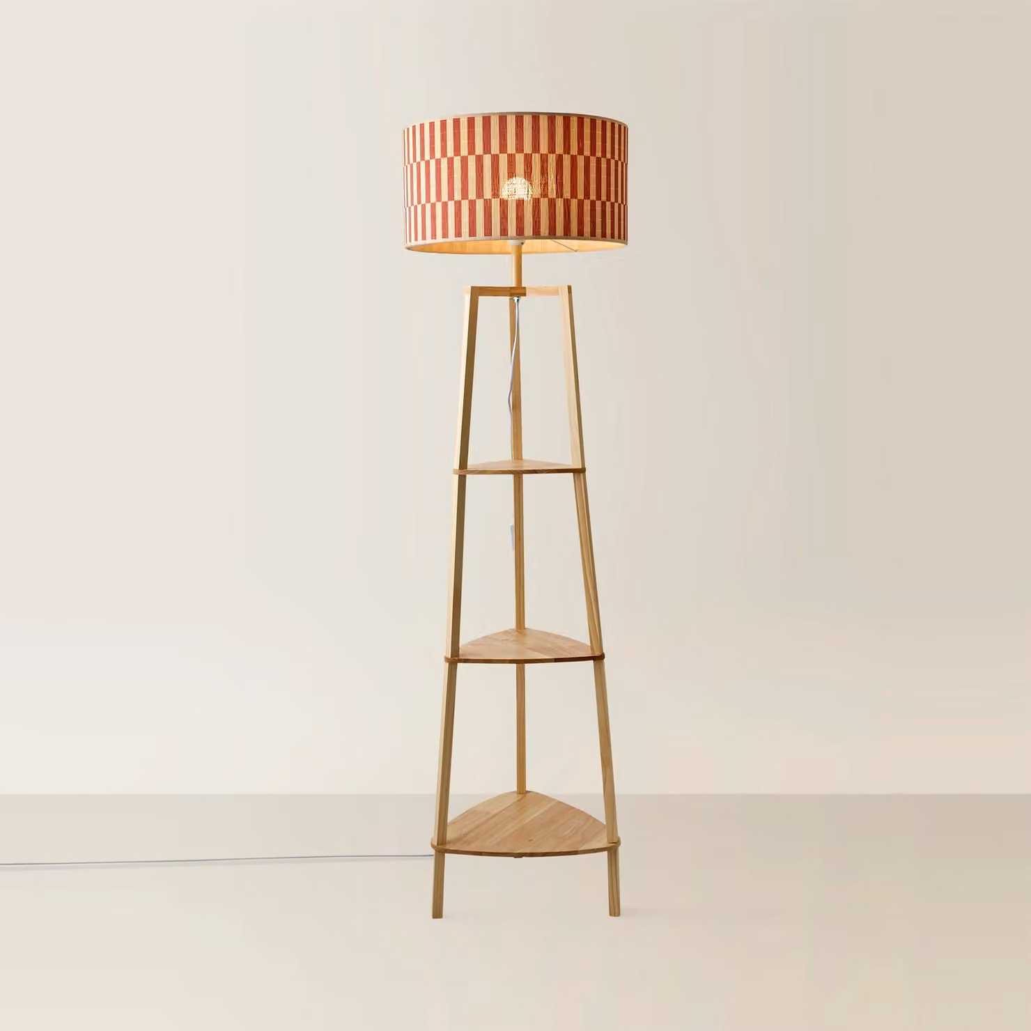 ValueLights Hiru Tripod Floor Lamp with Orange Checker Bamboo Shade and Bulb – 2