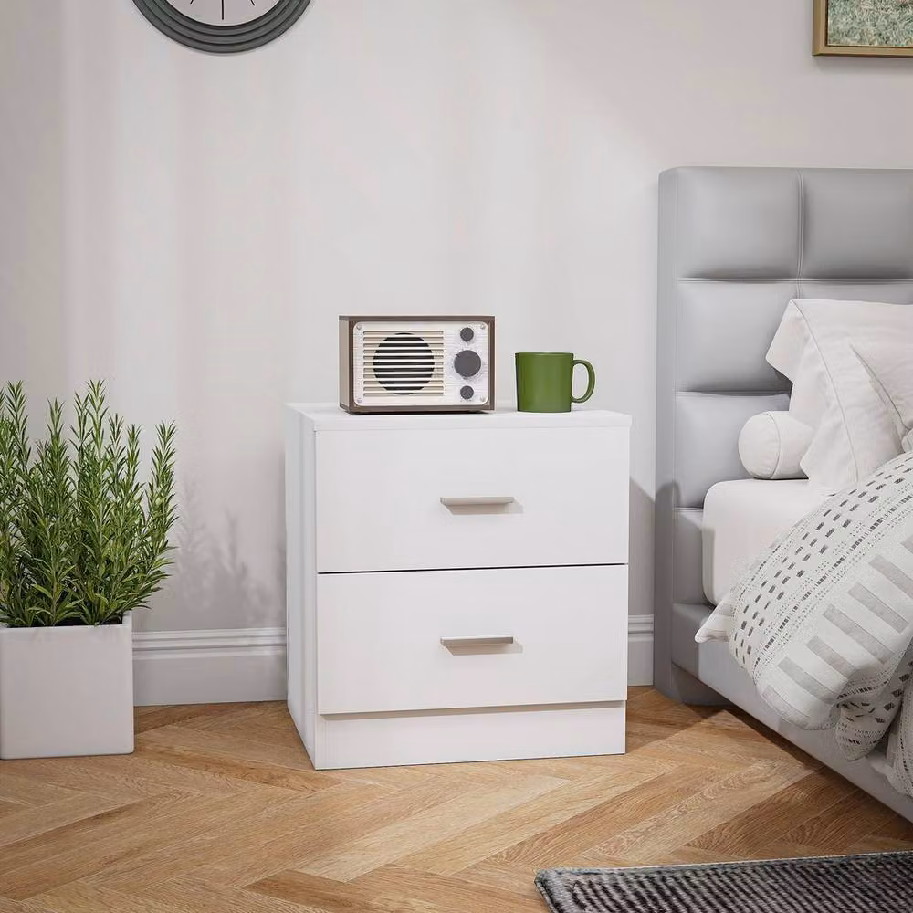 HOMCOM Modern White Bedside Table with 2 Drawers – 2