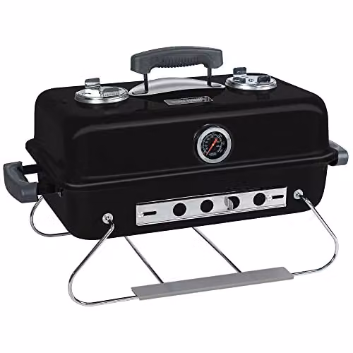 George Foreman Premium On-The-Go Portable Charcoal Barbecue in Black with Two Part Warming Rack and Adjustable Airflow, GFPTBBQ1004B