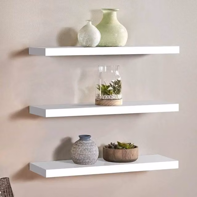 FORGEVIO Set of 3 White Modern Floating Wall Shelves, W/D/H: 60 x 15 x 1.5 cm