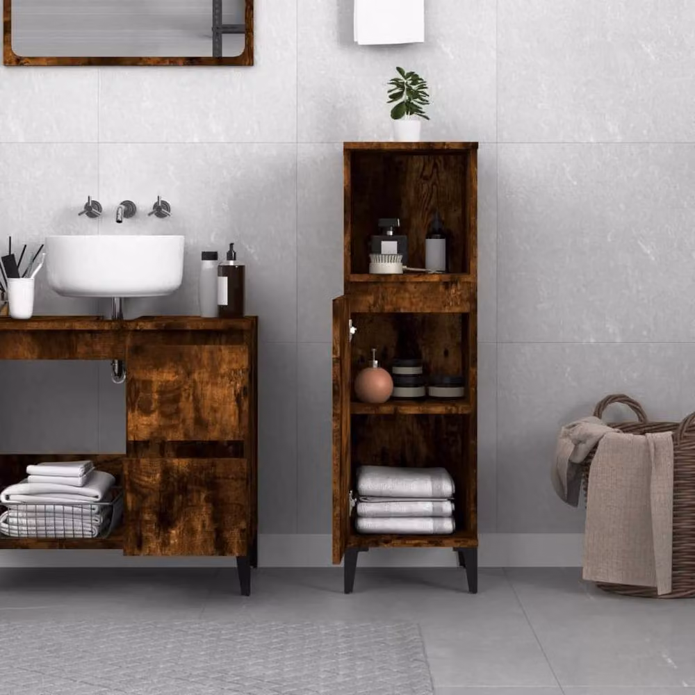 Berkfield Home Smoked Oak Bathroom Cabinet in Brown, W/D/H: 30 x 30 x 100 cm – 2
