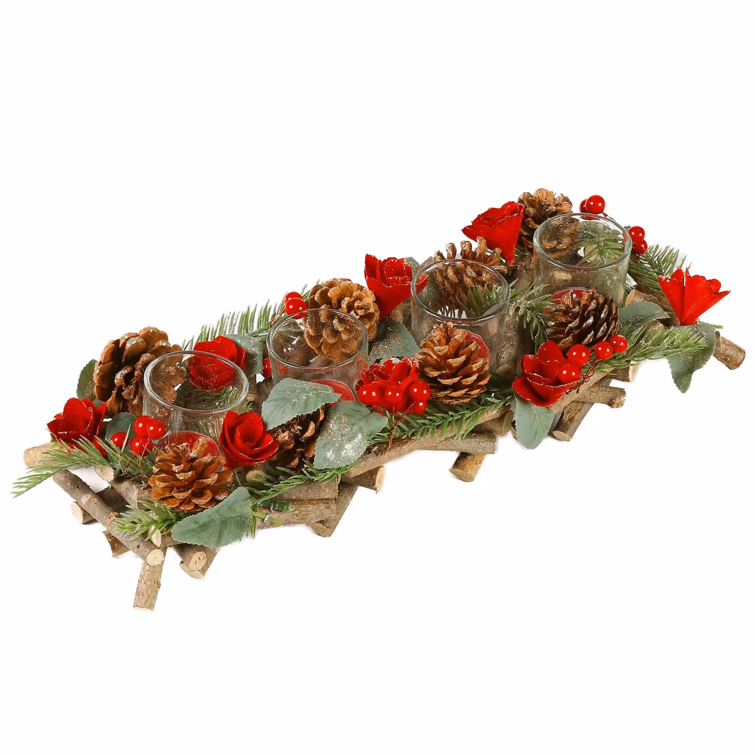 Dibor Christmas Roses Red Tealight Table Decoration Centrepiece, 40 cm – 2