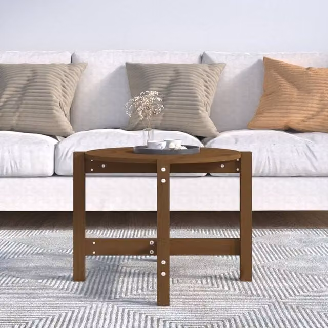 Berkfield Home Beautiful Round Coffee Table in Honey Brown Solid Pine Wood, Diameter: 62.5 cm, Height: 45 cm – 1
