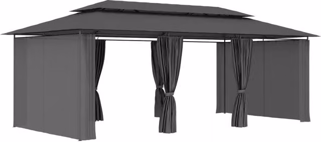Berkfield Home Gazebo with Curtains in Anthracite, W/D/H: 600 x 298 x 270 cm – 1