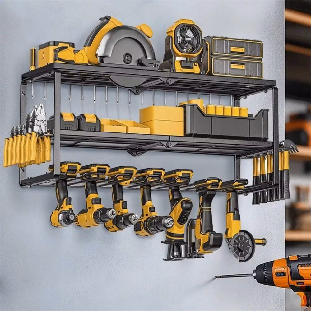 NESTLUNE 3 Layer Cordless Power Tool Drill and Impact Driver Storage in Black, W: 520 cm, H: 31.3 cm, D: 52 cm – 3