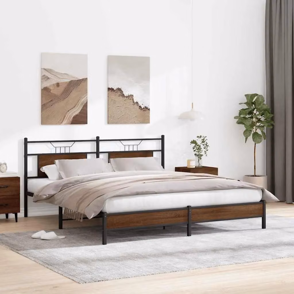 Berkfield Home Brown Oak Bed Frame in Engineered Wood W: 183 cm, D: 203 cm – 3