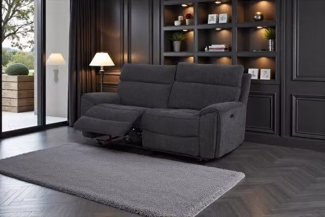 META Atlanta 3 Seater Power Recliner Sofa in Black Fabric with USB Charging – 1