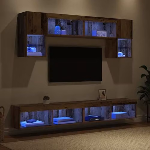 vidaXL Modern Wall Mounted TV Unit Set with Integrated LED Lighting in Brown Engineered Wood – 2